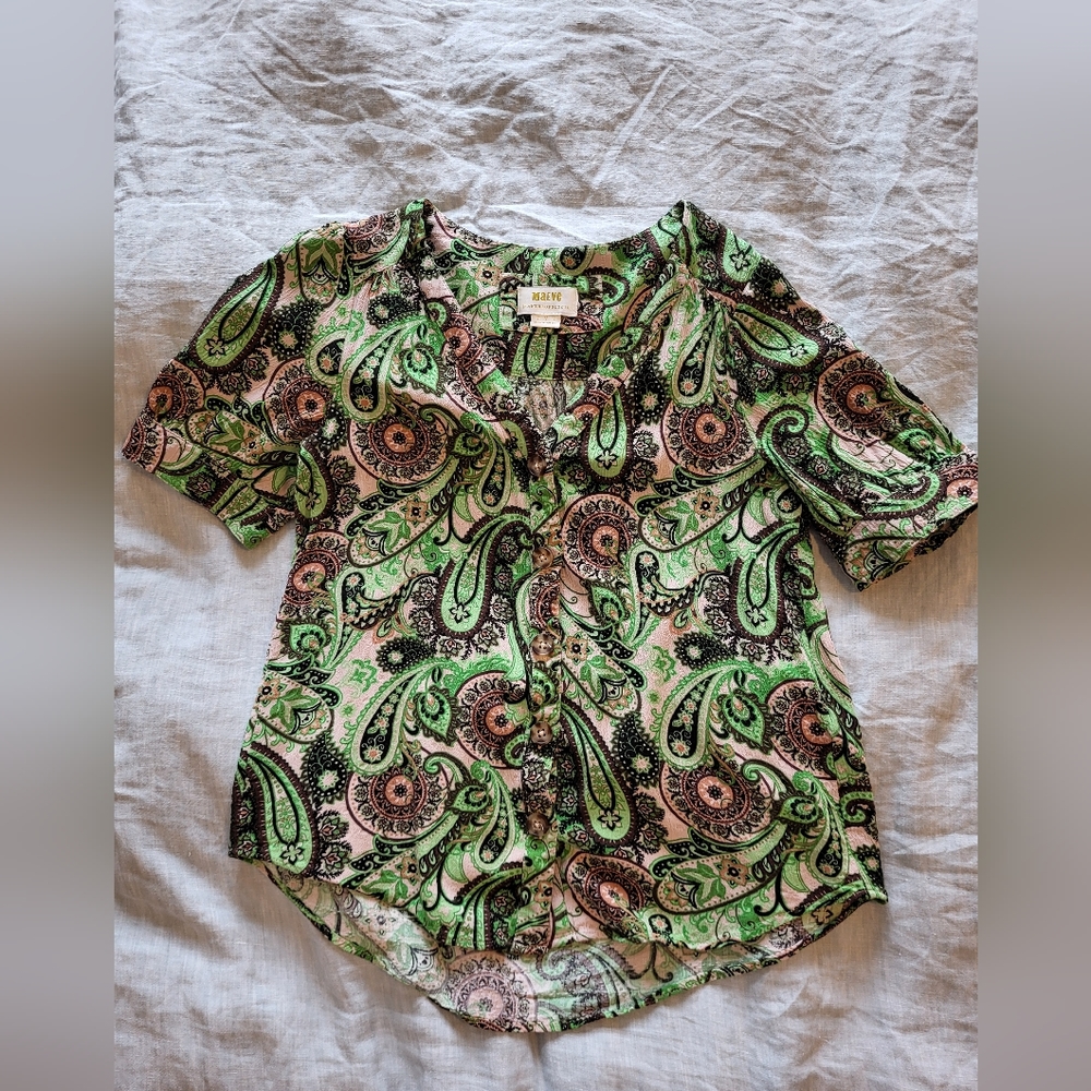 Madewell Green Paisley Button-Front Women's Top